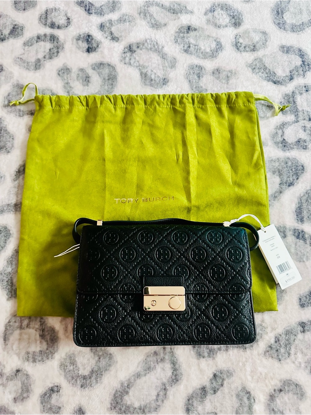 Tory Burch Black Quilted Logo Crossbody with Gold-Tone Lock
